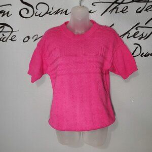 Vintage 80s Hot Pink Short Sleeve Sweater from Carriage Court, M